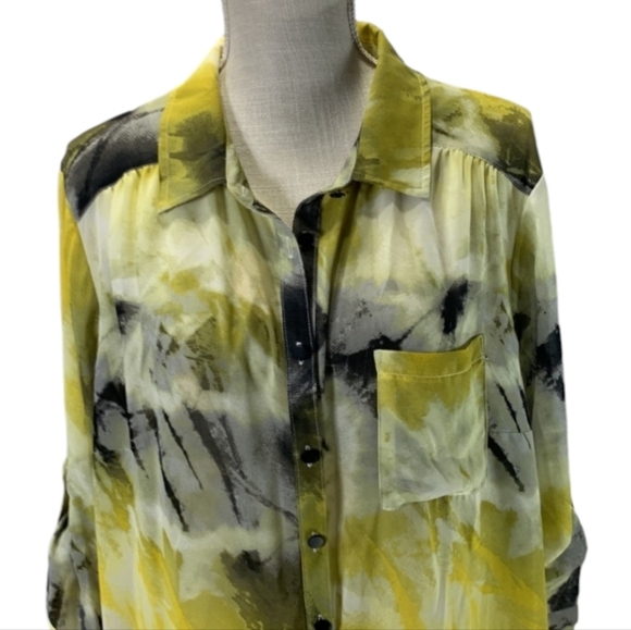 Torrid Chiffon Collared Button-Front Tunic Blouse Yellow‎ Black White Size 3X - Picture 9 of 15